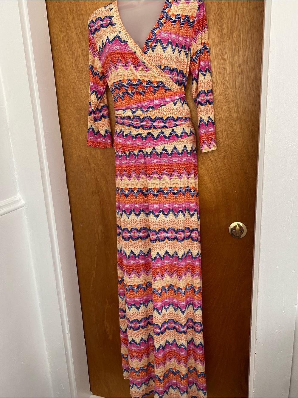 Honey and Lace Pink and Orange Chevron Wrap Maxi Dress